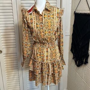 Q2 NWT S long sleeve dress with puff sleeve and stacked tier skirt